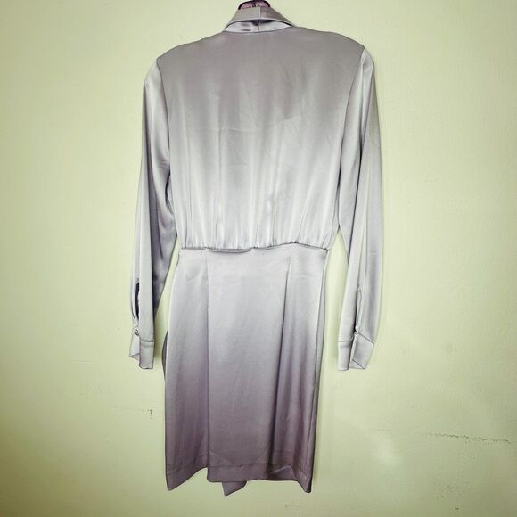 Nanushka Lilac Siwa Tech Satin Wrap Dress Asymmetrica V-Neck Concealed Snap S - Picture 7 of 16